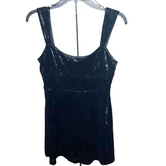 Lush Black Crushed Velvet Mini Dress Size Large Nwt A-Line Sweetheart Neck Party - Picture 1 of 7